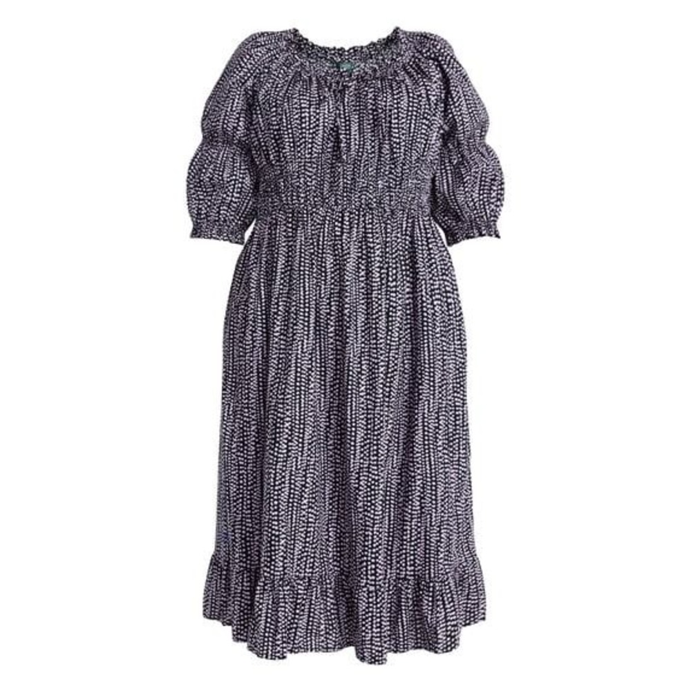 TERRA & SKY Smocked Waist Tiered Midi Dress Plus 1X (16W - 18W) Purple White NWT